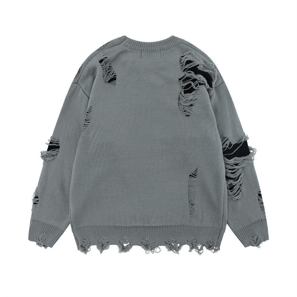 Trendy Lazy Crochet Hole Sweater Men's Round Neck Knitwear Loose Long Sleeve Casual Pullover