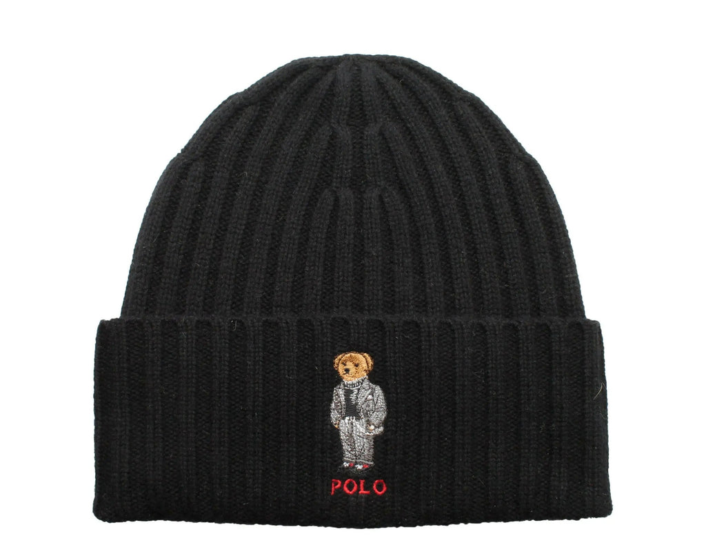 Polo Ralph Lauren Polo Bear Chalk-Stripe Knit Cuffed Beanie Hat Navy