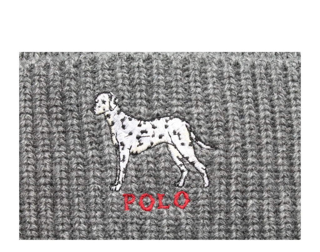 Polo Ralph Lauren Dalmatian Dog Knit Cuffed Beanie Hat Charcoal